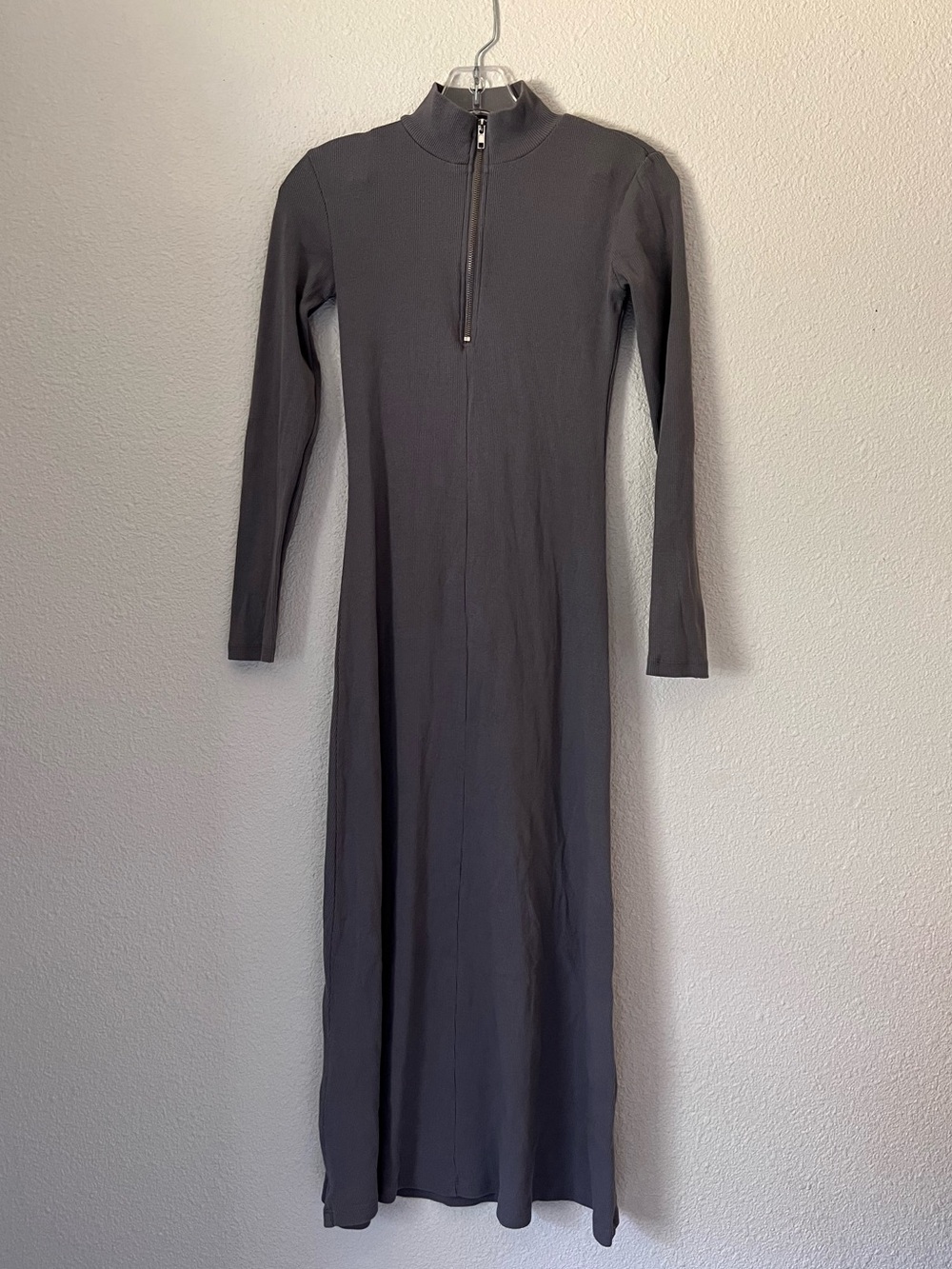 Zara Grey Long-Sleeve Zip-Front Dress